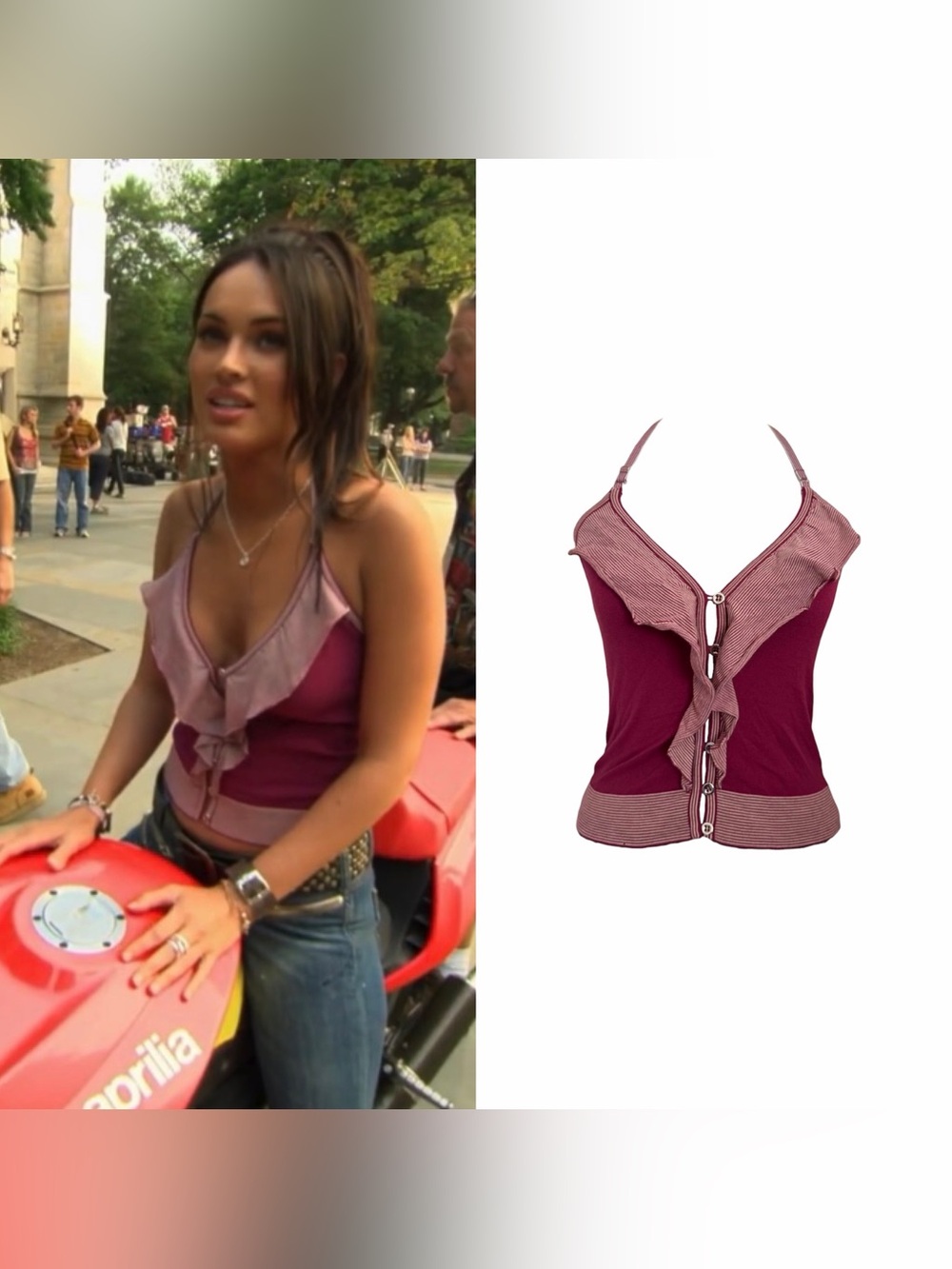 Ruffle Striped Halter Crop Top As Seen On Megan Fox In Transformers